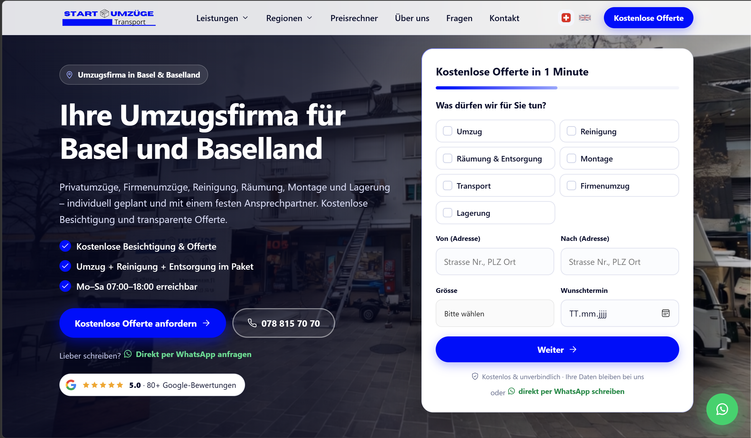 Website von Start Umzüge